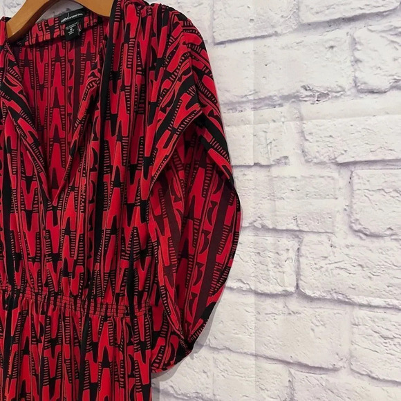 Moda International Size Medium Red Maxi Boho Dress Short Sleeve V-Neck Stretch - Picture 6 of 8